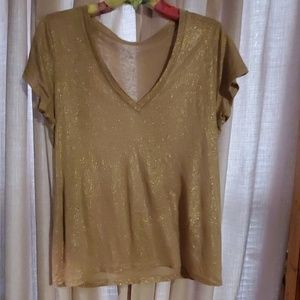 J Crew V Neck Metallic Gold Top